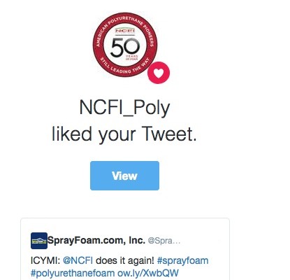 NCFI likes a SprayFoamMagazine.com tweet