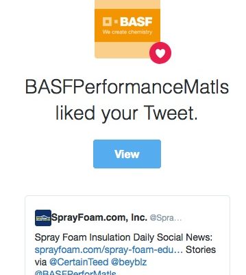 BASF liked a SprayFoamMagazine.com tweet